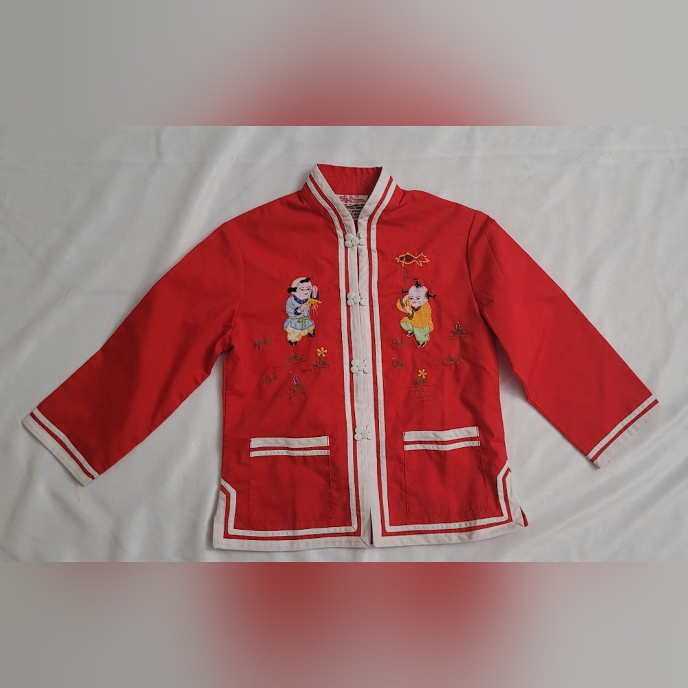 VTG Plum Blossom Chinese New Year long sleeve top sz 8